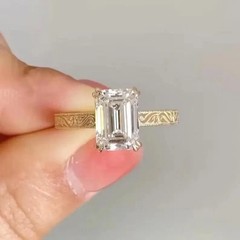 Art Deco Style Emerald Cut Lab Created Diamond 14K Gold FN Filigree Wedding Ring