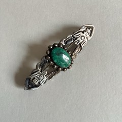 Vintage Fred Harvey Era Green Turquoise Sterling Thunderbird Concho Brooch Pin