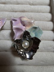 Amy Lacombe 1988 Ceramic Abstract Wearable Art Earrings 2″ Iridescent Colors