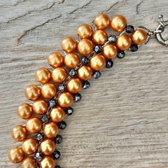 Triple Layer Golden Faux Pearl Beaded Statement Necklace Short