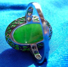 Original EARTH MINED Imperial Jadeite JADE Deco Engagement Ring PLATINUM DIAMOND