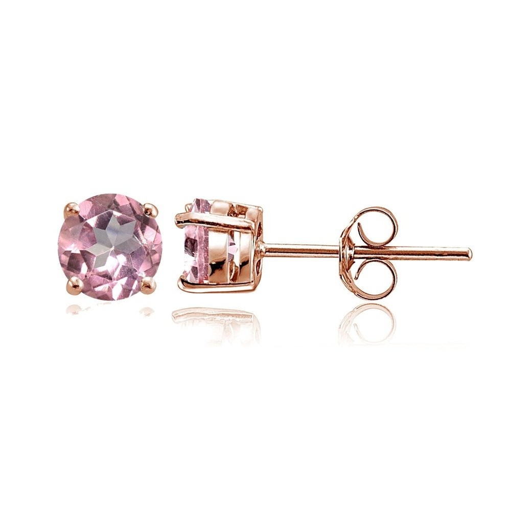 Sterling Silver Treated Light Pink Topaz Round Stud Earrings, 6mm