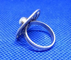 X04 Big Spiral Rainbow Moonstone 1” Crown – 925 Silver Ring Size 5.75 Vintage