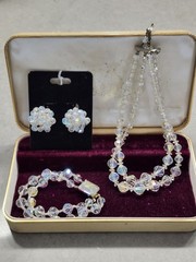 Vintage 40s 50s LAGUNA Signed Aurora Borealis 3 Pc Demi Parure SET AB Crystals
