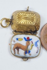 ANTIQUE GILT ENAMEL EGYPTIAN OPENING MOSES BASKET CHARM c1920