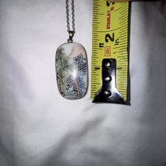 Vintage 925 Sterling Silver Asian Porcelain Pendant Hand‑Painted Far East Scene