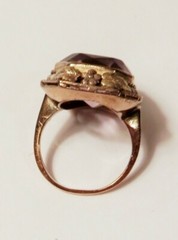 Antique Octagon 17x14mm Amethyst 14K Yellow Gold Ring 7.25 Flower Accent