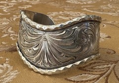 Vintage Premium Western Hand Engraved Sterling Silver Signed Moses Cuff Bracelet
