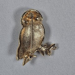 3 Vintage OWL Pin Brooch Lot: Gold Tone Green Belly, Rhinestones, Liz Claiborne