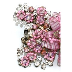 Signed Miriam Haskell Pink Art Glass Floral Brooch Hand Wired Vintage