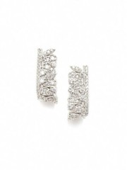 Cluster Half Hoop Stud Earrings 2.3 Ct Simulated Diamond 14K White Gold Over