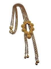 Trifari Lariate Necklace Pendant Gold Trifarium Textured Disc Grapes 4 Dangles 8