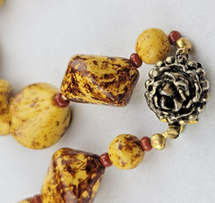 Chunky Vintage Signed Austria Brown Yellow Pottery Beads 18″ Necklace