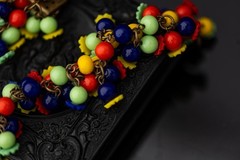 Vintage Miriam Haskell Glass Bead Bracelet Brooch Set Estate Jewelry