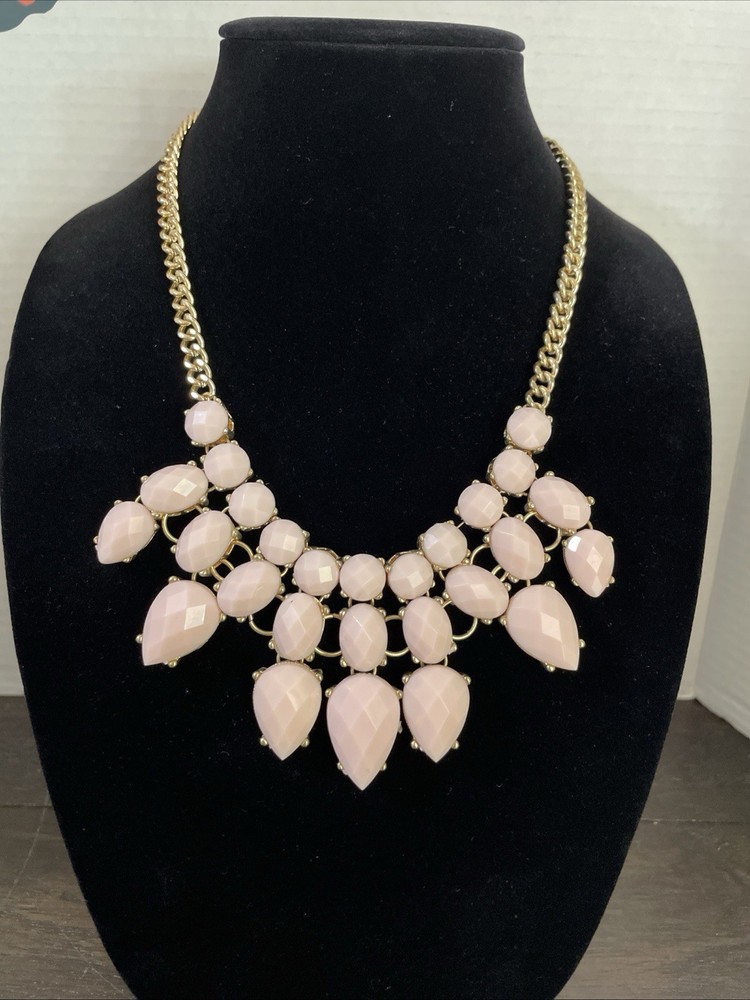Pale Pink Faceted Necklace – Gold Tone Chain 3” Adjustable 16” – 19”