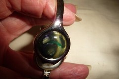 A#816X vtg HINGED BRACELET W SILVER TONE HIDDEN WRISTWATCH RIO QUARTZ