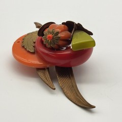 Beautiful Mixed Media Found Art Brooch pin Artisan Halloween Pumpkin Fall OOAK