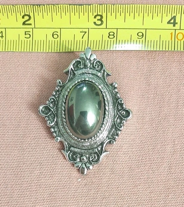 Vintage Sarah Coventry Mystique Hematite Cabochon Brooch Pin Pendant