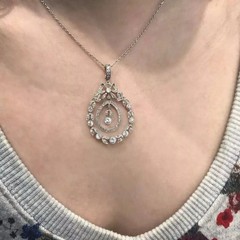 Art Deco Style Lab Created Diamond Engagement Gift 14K White Gold Finish Pendant