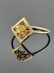 ATQ Vtg 10k Yellow Gold Diamond Ring Brooch Conversion Flower in Square sz 10