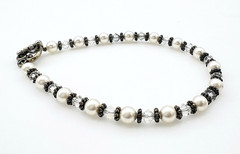 Handcrafted Antique Silver Tone Faux Pearl Crystal Bracelet Heart Toggle Clasp