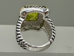 ESTATE GOLD SILVER PLATED MIX METAL CABLE LIME GREEN CRYSTAL UNISEX RING SIZE 5