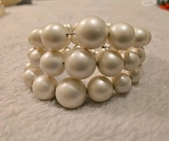 Lot Of 4 Vintage Cuff Bracelets Silver Tone & Faux Pearl