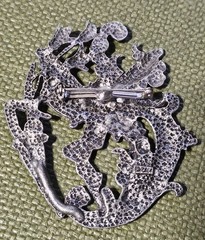 Signed JJ Jonette FAIRY Floral Magical Winged Blue Cabochon Pewter Brooch