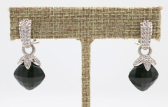 Judith Ripka Sterling Silver 925 Black Onyx Cubic Zirconia Dangle Drop Earrings