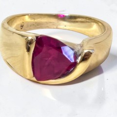 UTC Trillion Cut Lab Red Ruby Stone 18K Gold Plated 925 Sterling Silver Ring 9.5