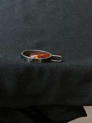Vintage Mid Century Sterling Silver Baltic Amber Circle Pendant Modernist 5g
