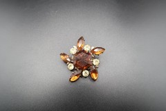 Vtg Gold Tone Starburst Hexagon & Marquise Cut Amber & Yellow Rhinestone Brooch
