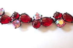 Vintage Signed Schiaparelli Bracelet Large Red & Pink Cabochon AB Crystals