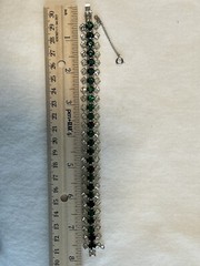 VTG Hobe Emerald Green & Clear Crystal Rhinestone Bracelet W/ Safety Chain