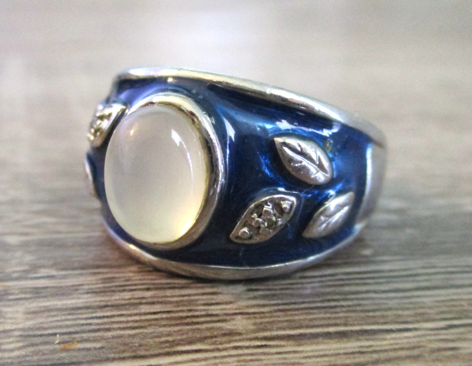 Ross Simons Sterling Silver 925 Enamel Moonstone Ring Size 8.75