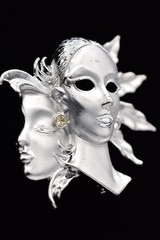 Vintage Sun Moon Mask Abstract Brooch Pin Silver Tone Art Chunky 1980s BinBK