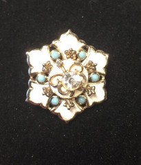 Vintage Rhinestone Enamel Turquoise Flower Brooch