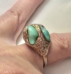 Vintage Brutalist Cocktail Ring 60s-70s Huge Faux Jade Poured Art Glass Adjusts