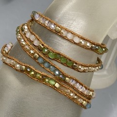 Premier Designs Wrap Brown Cord Bracelet Multicolor Glass Tension Beads Boho