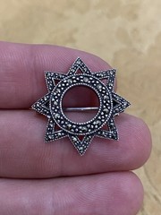 Vintage Sterling Silver 925 Tested Estate Acquired Marcasite Sunburst Brooch