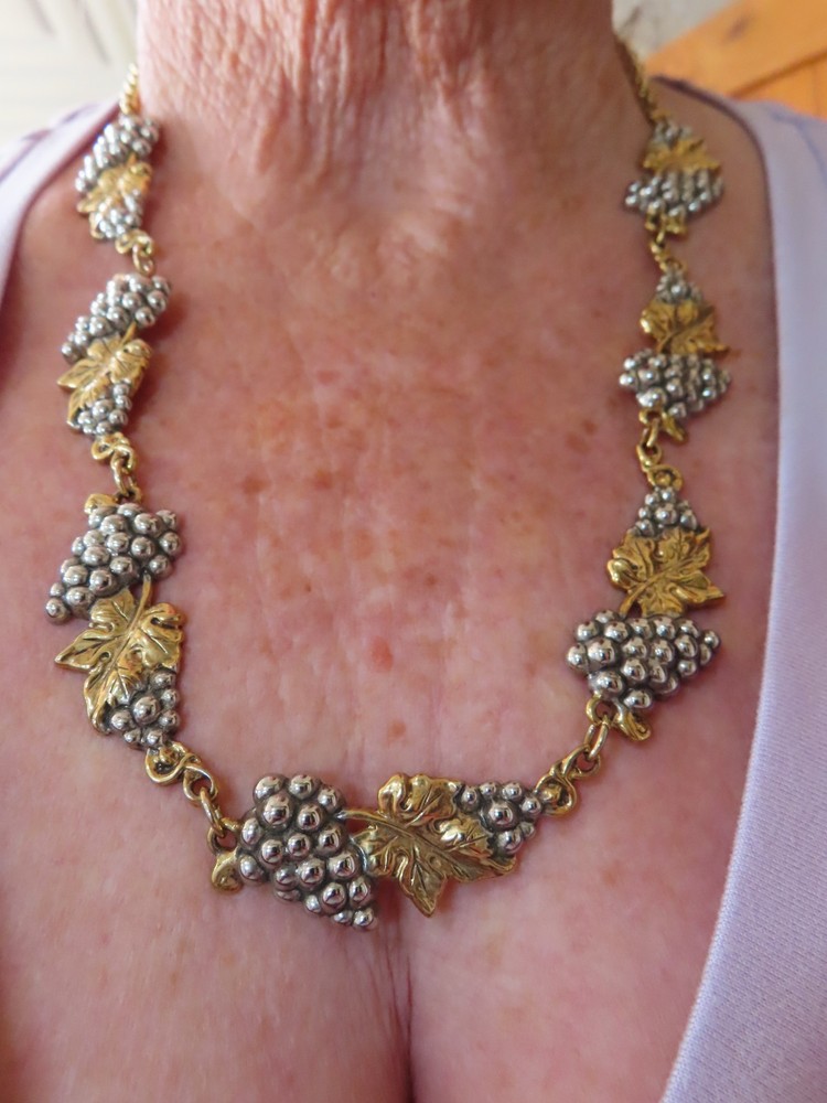 Vintage Two Tone Grape & Leaf Statement Necklace Wine Lover?