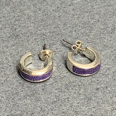 Polymer Clay Hoop Earrings 0.5 In Purple Spiral Fimo Sculpey Silver Pierced Fun