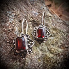Sterling Silver 925 Hook Earrings With Red Colored Stone