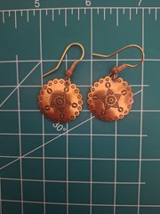 Vintage Southwestern Style Scalloped Concho Star Motif Copper Drop Earrings 1″