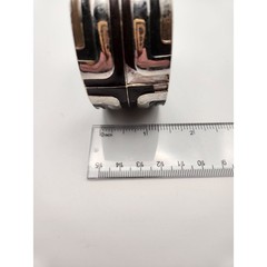 Lanvin Paris Vintage Art Deco Enamel Hinged Cuff Bracelet Silver Brown Black