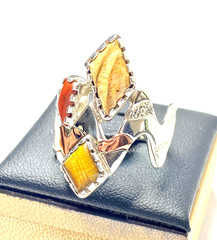 Vintage Sterling & Copper Carolyn Pollack Zig Zag Multi-Gemstone Ring Size 8.25
