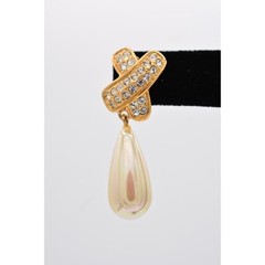 Roman Vintage Dangle Earrings Rhinestone Crystal X Faux Pearl Gold Tone BinAG