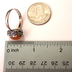 Size 9.75 Orange Carnelian Cab Ring Fancy Scrollwork 925 Sterling Silver 5.8g