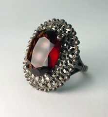RARE Antique VICTORIAN Natural Large 10 Cts. RED ALMANDINE GARNET Sterling Ring