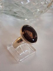 Vintage Designer Oval Cut Smoky Quartz Band Statement Ring Sz 8 Sterling Silver
